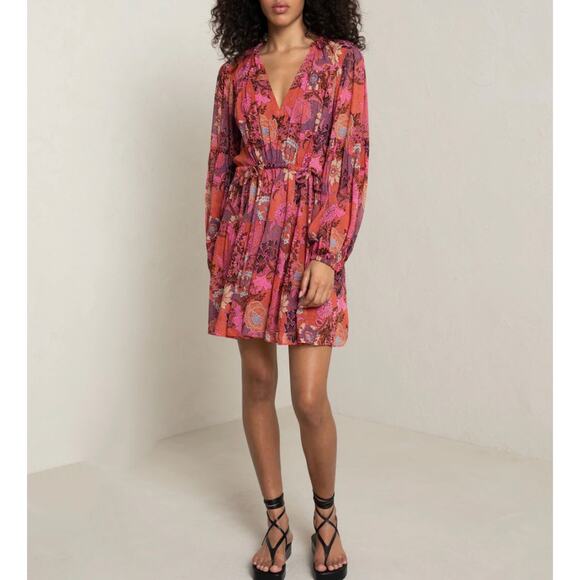 A.L.C. Elise Long Sleeve Silk Minidress in Pink/ Russet Multi, Size 0 - Picture 7 of 15